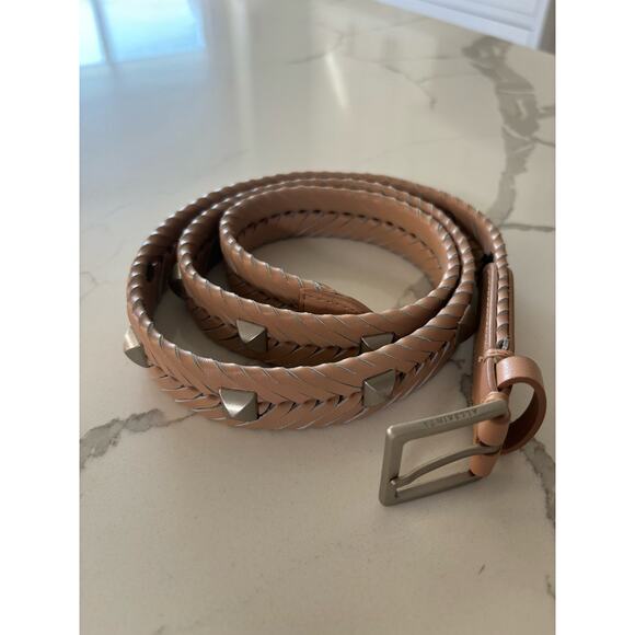 All Saints Blush Pink Woven Belt with Silver Studs